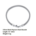 Rinntin Italian 925 Sterling Silver 3.0mm Mesh Popcorn Chain Bracelet for Women Jewelry Female Dating Trendy Accessories TSB65