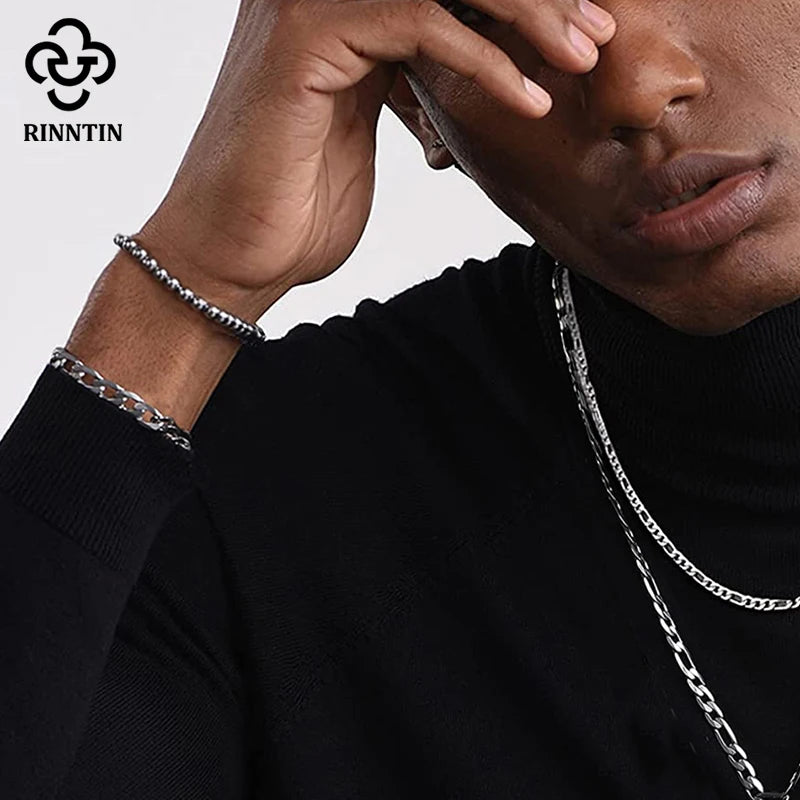 Rinntin 925 Sterling Silver 4mm Bead Ball Strand Chain Bracelet for Women Men Trendy Handmade Bracelets on Hand Jewelry  SB103
