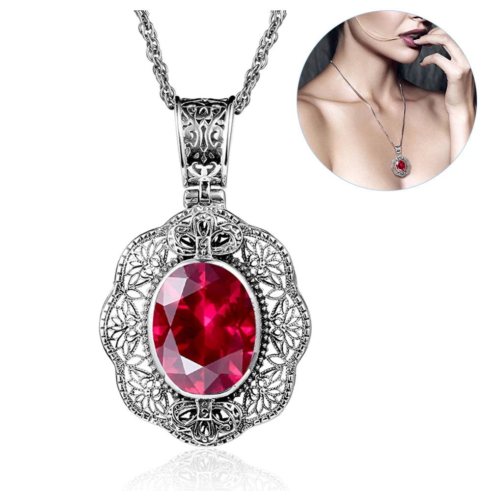 SILVERCHAKRA Big Mystic Topaz Gem Victorian Retro Pendant Necklaces for Women Floral Filigree Handmade 925 Silver Fine Jewelry