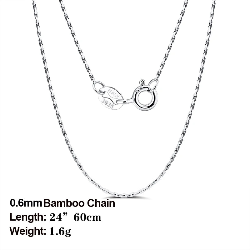 Rinntin 925 Sterling Silver Basic Women's Neck Chain Cable Bamboo Twisted Chain Fashion Side Bead Box Chain Necklace Jewelry
