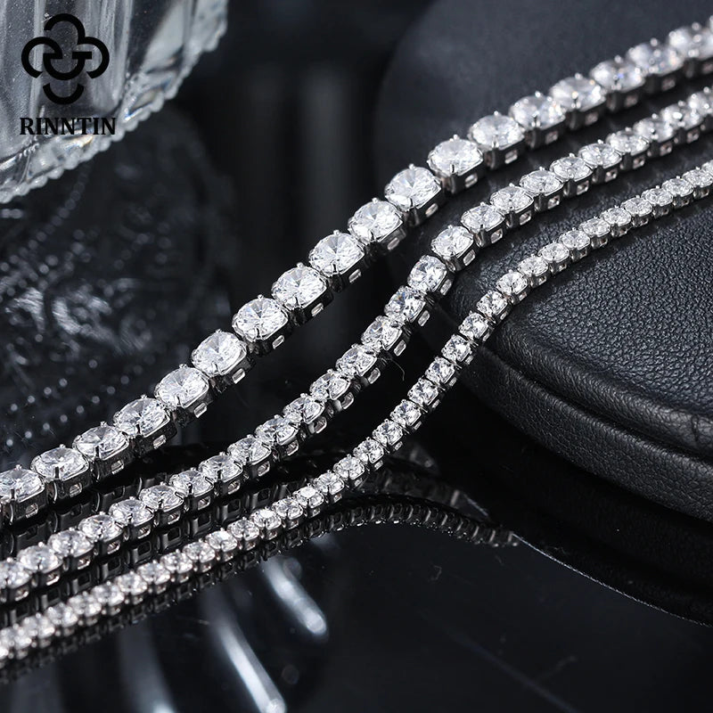 Rinntin Luxury Real 925 Sterling Silver Tennis Bracelet Women with AAAA Zircon Female Bangle Party Wedding Jewelry Gifts SB91