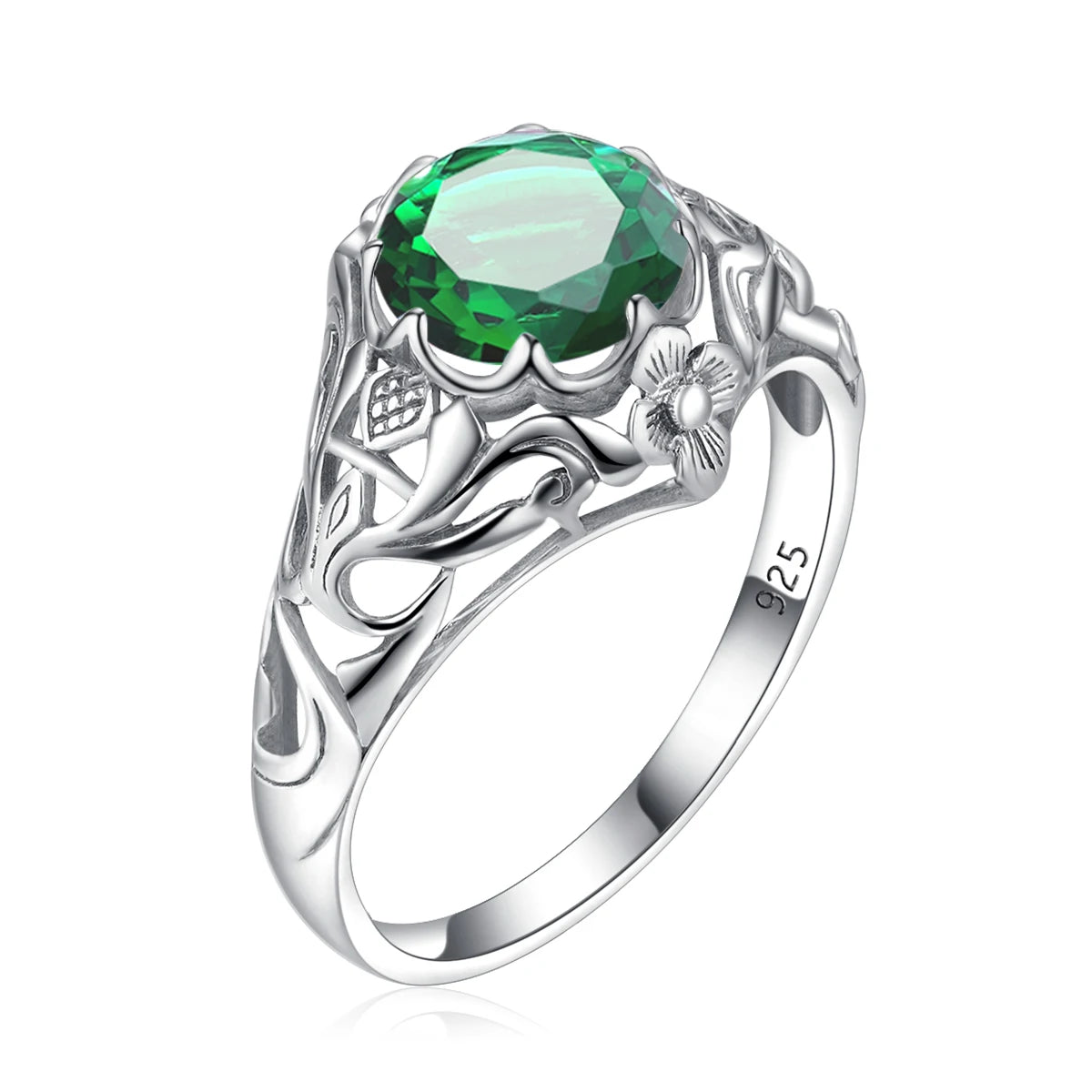 SILVERCHAKRA Vintage Real 925 Silver Rings for Women 2ct Round Opal Ring Artistic filigree Art Deco Fine Jewelry Lady Mom Gifts