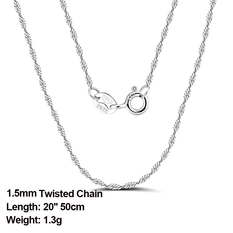 Rinntin 925 Sterling Silver Basic Women's Neck Chain Cable Bamboo Twisted Chain Fashion Side Bead Box Chain Necklace Jewelry