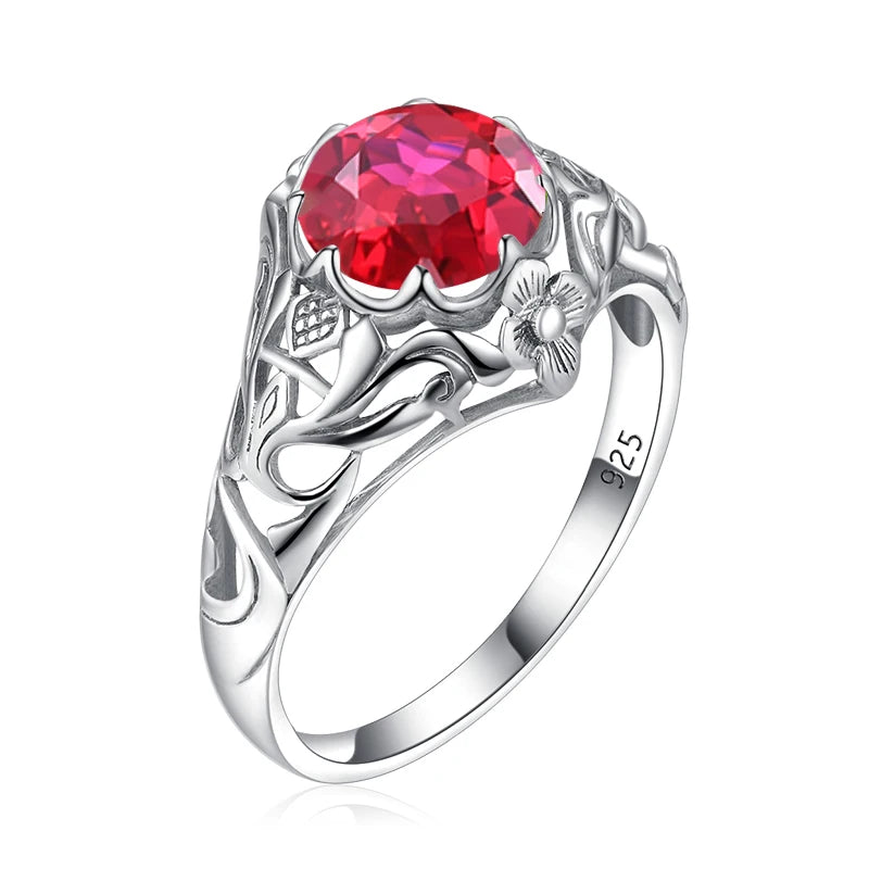 SILVERCHAKRA Vintage Real 925 Silver Rings for Women 2ct Round Opal Ring Artistic filigree Art Deco Fine Jewelry Lady Mom Gifts