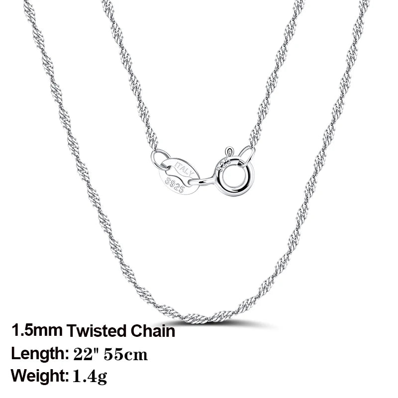 Rinntin 925 Sterling Silver Basic Women's Neck Chain Cable Bamboo Twisted Chain Fashion Side Bead Box Chain Necklace Jewelry