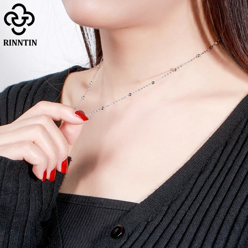 VIXONNA 925 Sterling Silver Satellite Necklace - Minimalist Ball Chain