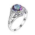 SILVERCHAKRA Vintage Real 925 Silver Rings for Women 2ct Round Opal Ring Artistic filigree Art Deco Fine Jewelry Lady Mom Gifts
