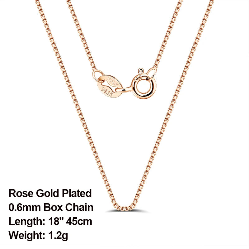 Rinntin 925 Sterling Silver Basic Women's Neck Chain Cable Bamboo Twisted Chain Fashion Side Bead Box Chain Necklace Jewelry