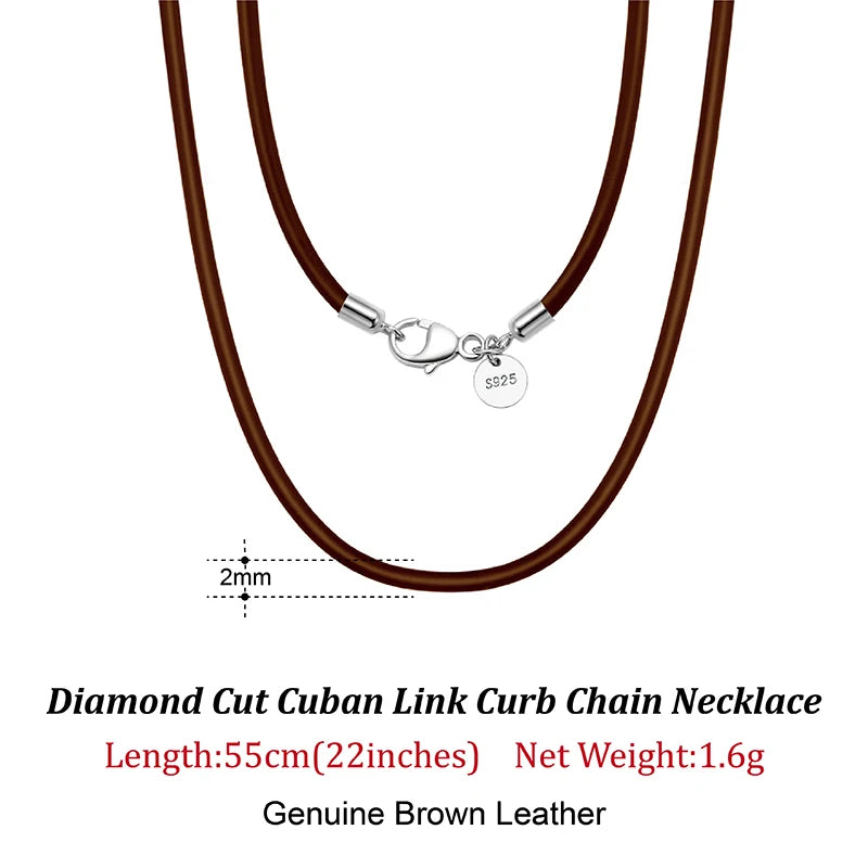 Rinntin Genuine Italian 2mm Brown Leather Cord Chain Necklace for Women Men with 925 Sterling Silver Clasp Trendy Jewelry SC62