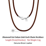 Rinntin Genuine Italian 2mm Brown Leather Cord Chain Necklace for Women Men with 925 Sterling Silver Clasp Trendy Jewelry SC62