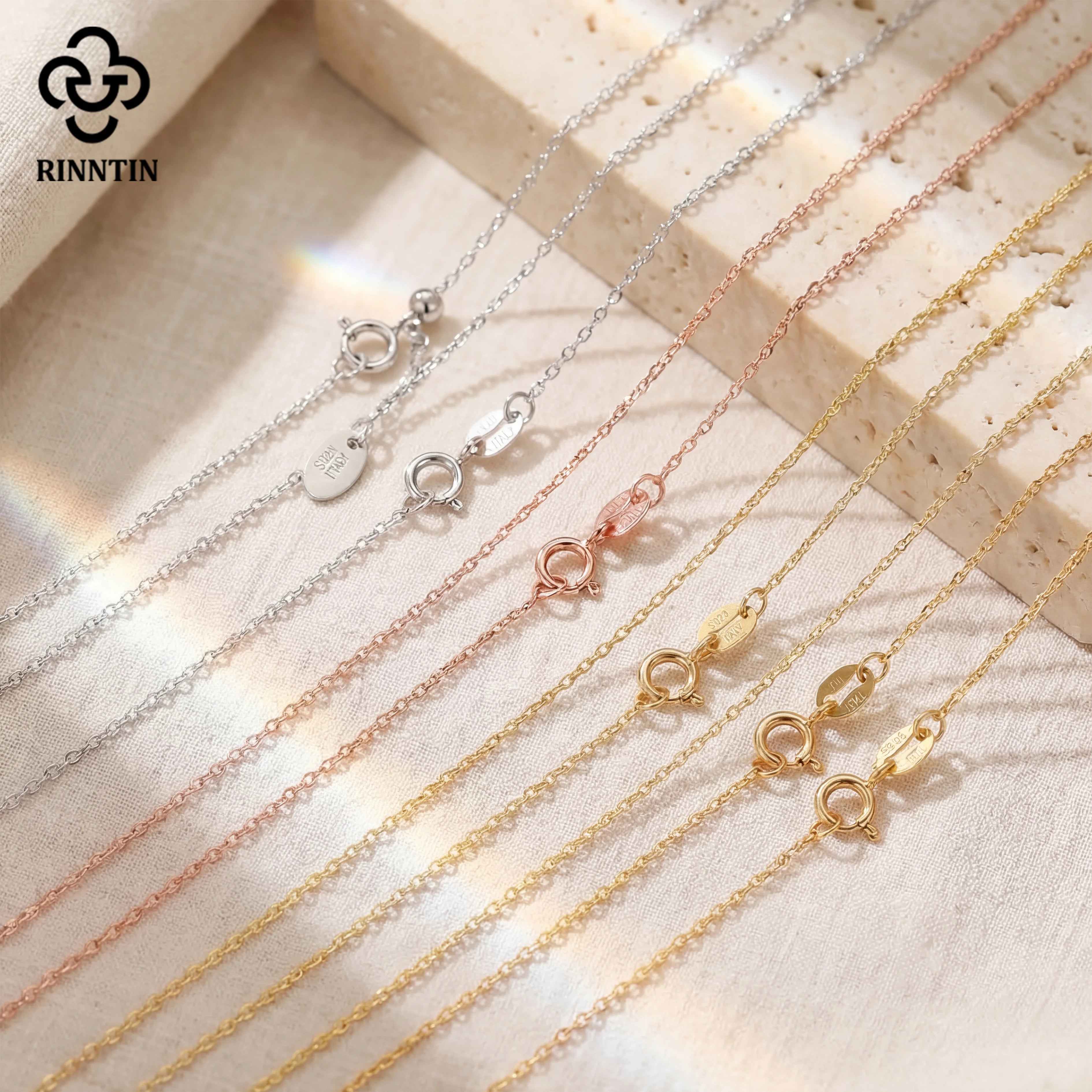 Rinntin 18K Gold 925 Sterling Silver Fashion Cable Link Chains Necklace for Women Thin Neck Chain Accessories Jewelry SC06