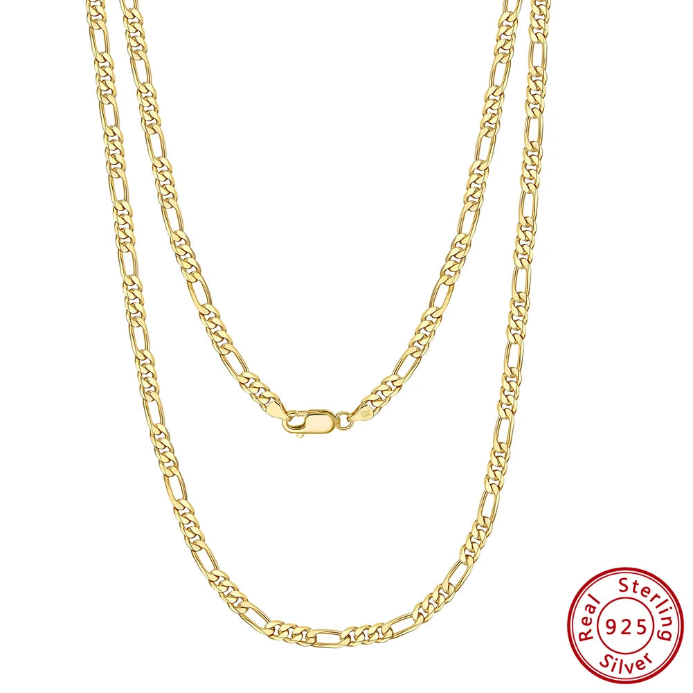 Rinntin High Quality 40- 60cm Women Men Figaro Necklace 925 Silver Figaro Link Chain Necklaces Choker Jewelry Party Gift SC27
