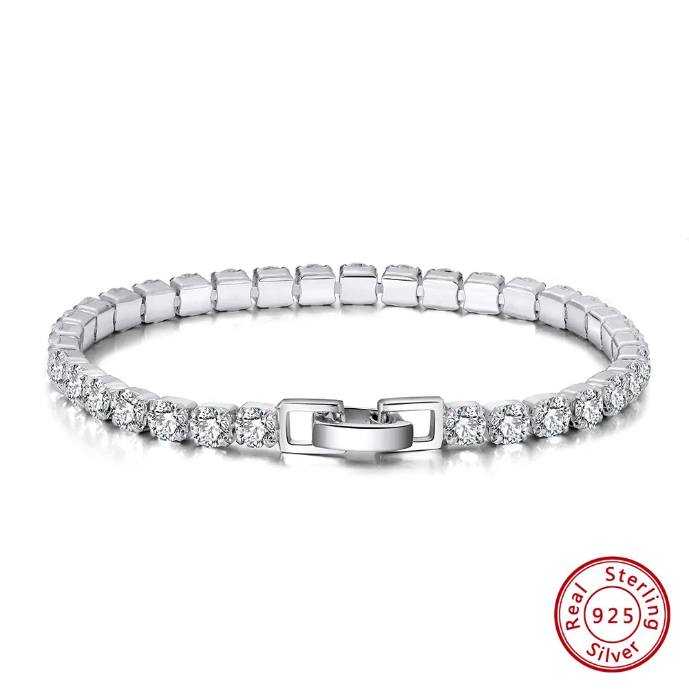 Rinntin Luxury Real 925 Sterling Silver Tennis Bracelet Women with AAAA Zircon Female Bangle Party Wedding Jewelry Gifts SB91
