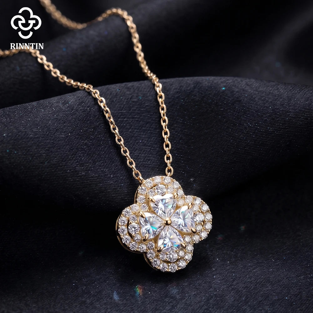 Rinntin Moissanite Diamond Clover Pendant Shiny 925 Sterling Silver Chain Necklace Party Choker Fine Jewelry Accessories MON17
