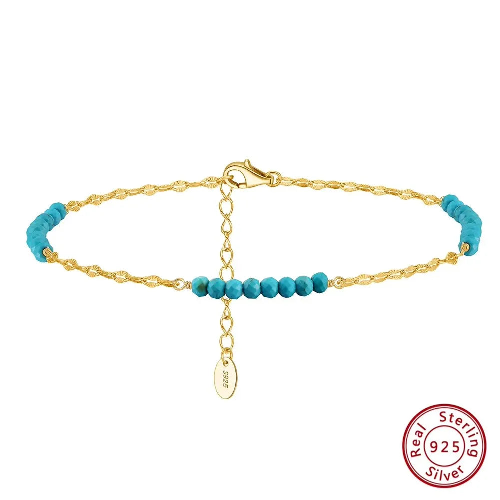 Rinntin 925 Sterling Silver Natural Turquoise Anklet with Butterfly Chain for Women Dainty Vintage Straps Jewelry SA85