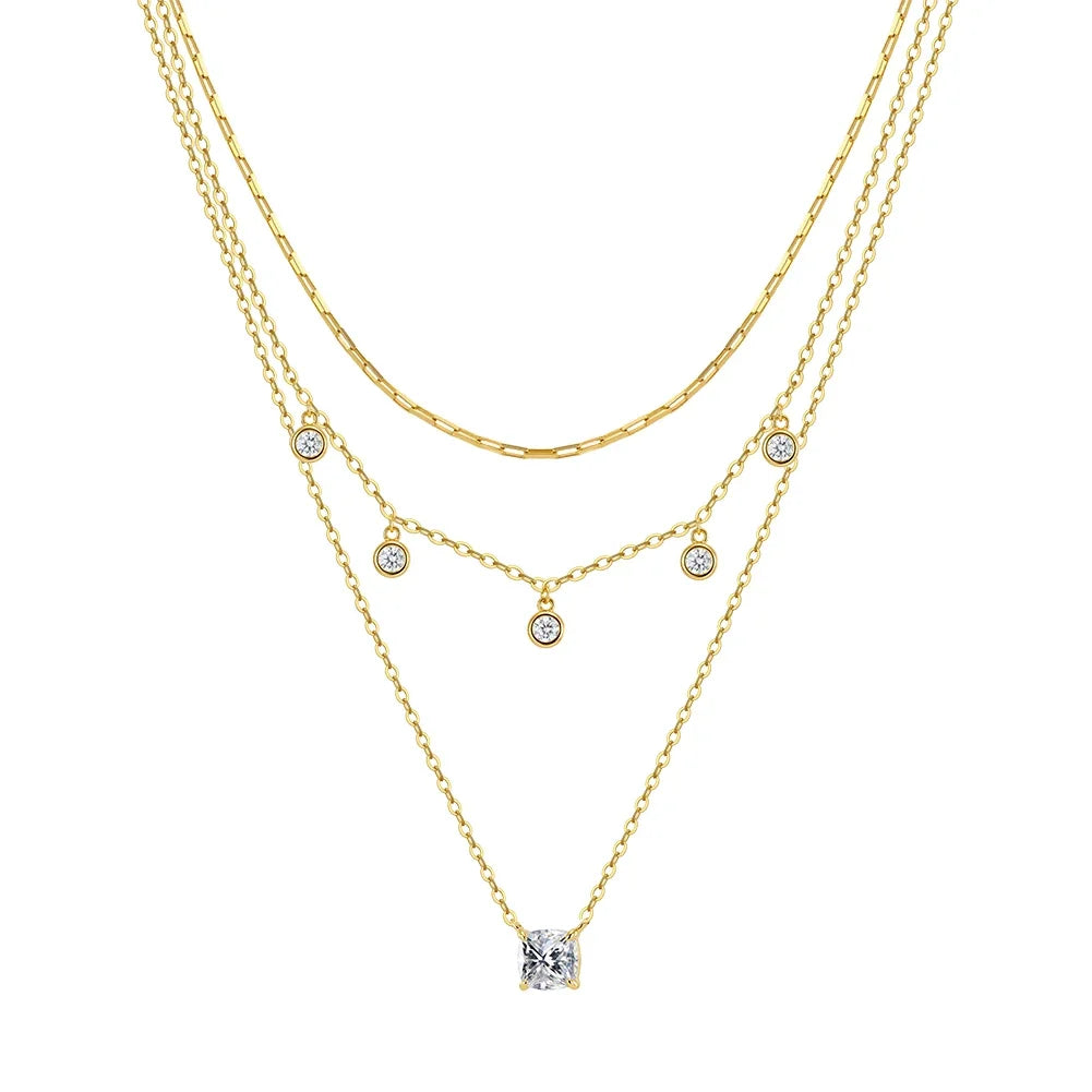 Rinntin Luxury 925 Sterling Silver Layered Choker Necklace for Women Brilliant Summer Necklace Party Jewelry Accessorry BQN43