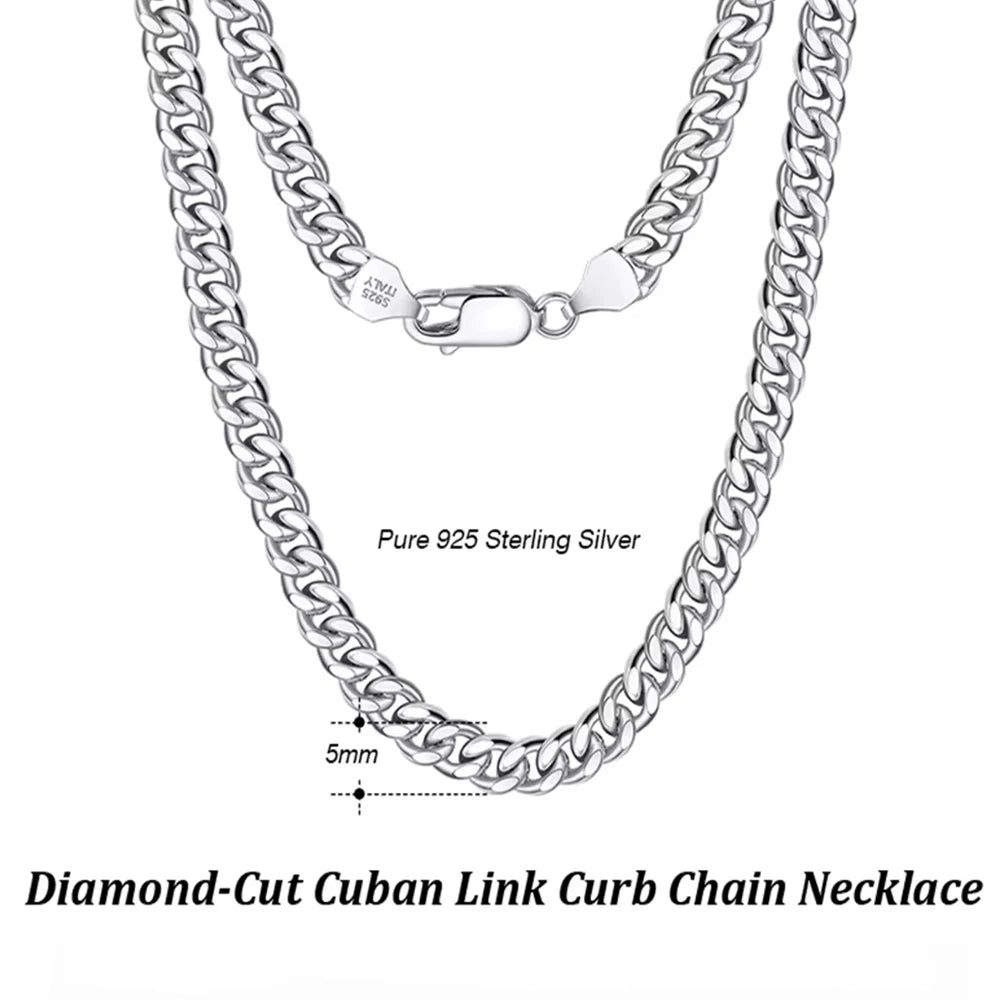 Rinntin Italian 925 Sterling Silver 3.6mm Diamond-Cut Cuban Link Chain Necklace for Women Men Silver Neck Chain Jewelry SC36