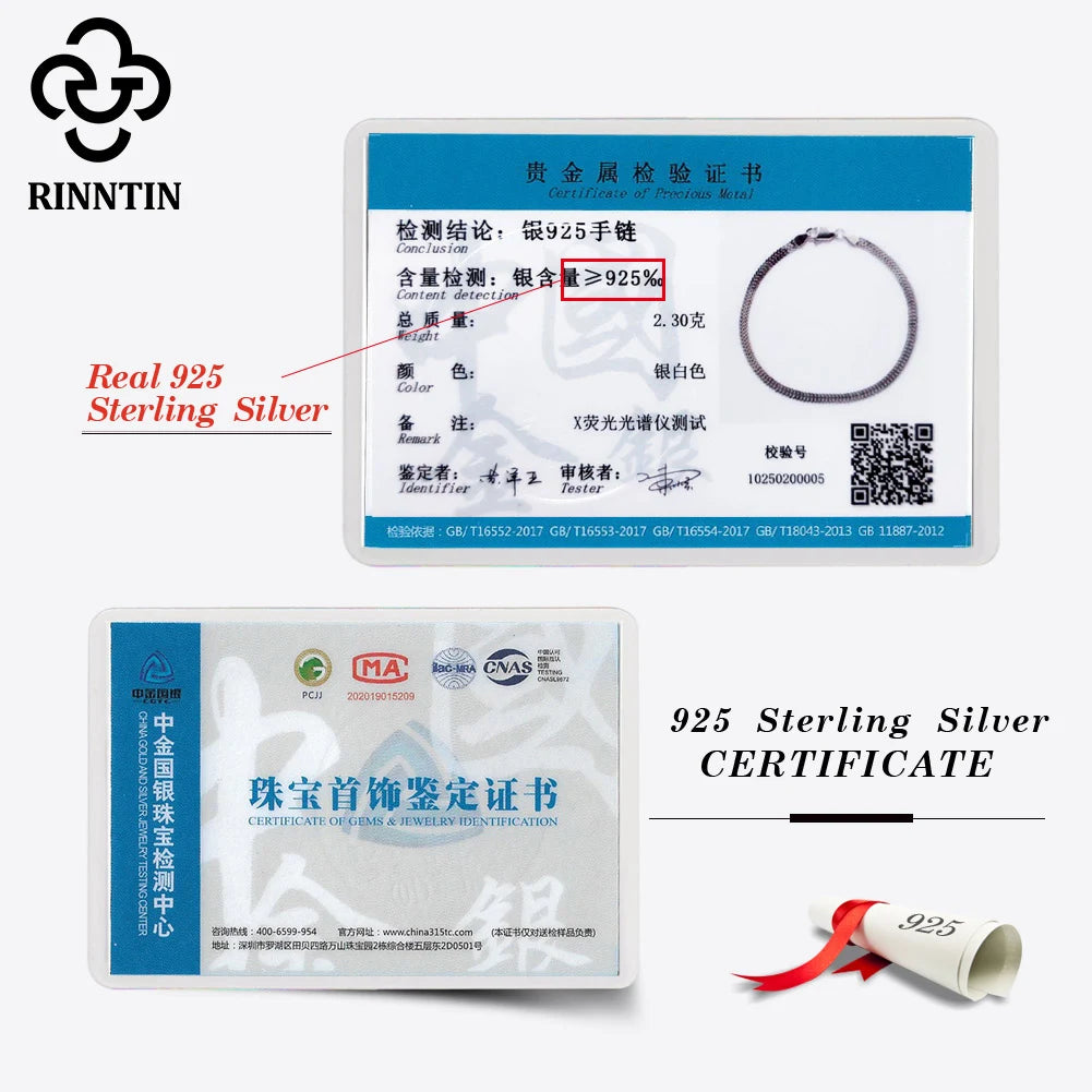 Rinntin 925 Sterling Silver 2.8mm Flat Mesh Chain Bracelets Hight-Quality Bangle Chain Simple Women Men Daily Accessories SB216