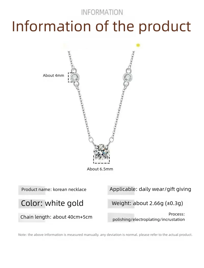 1CT Brilliant cut Moissanite Necklace for Women Solitaire Pendant Luxury Female Neck Chain 925 Sterling Silver 100%