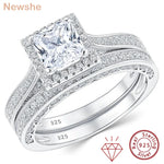 Newshe 2Pcs Genuine 925 Sterling Silver Moissanite /AAAAA Zircons Wedding Ring Set Halo Princess Cut Engagement Rings for Women