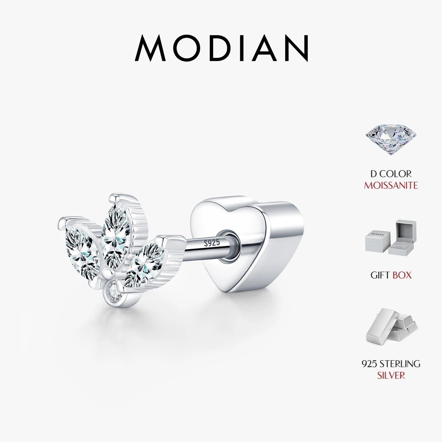 D Color Moissanite Screw Helix Earring 925 Sterling Silver Crown Design Heart Stud Earrings