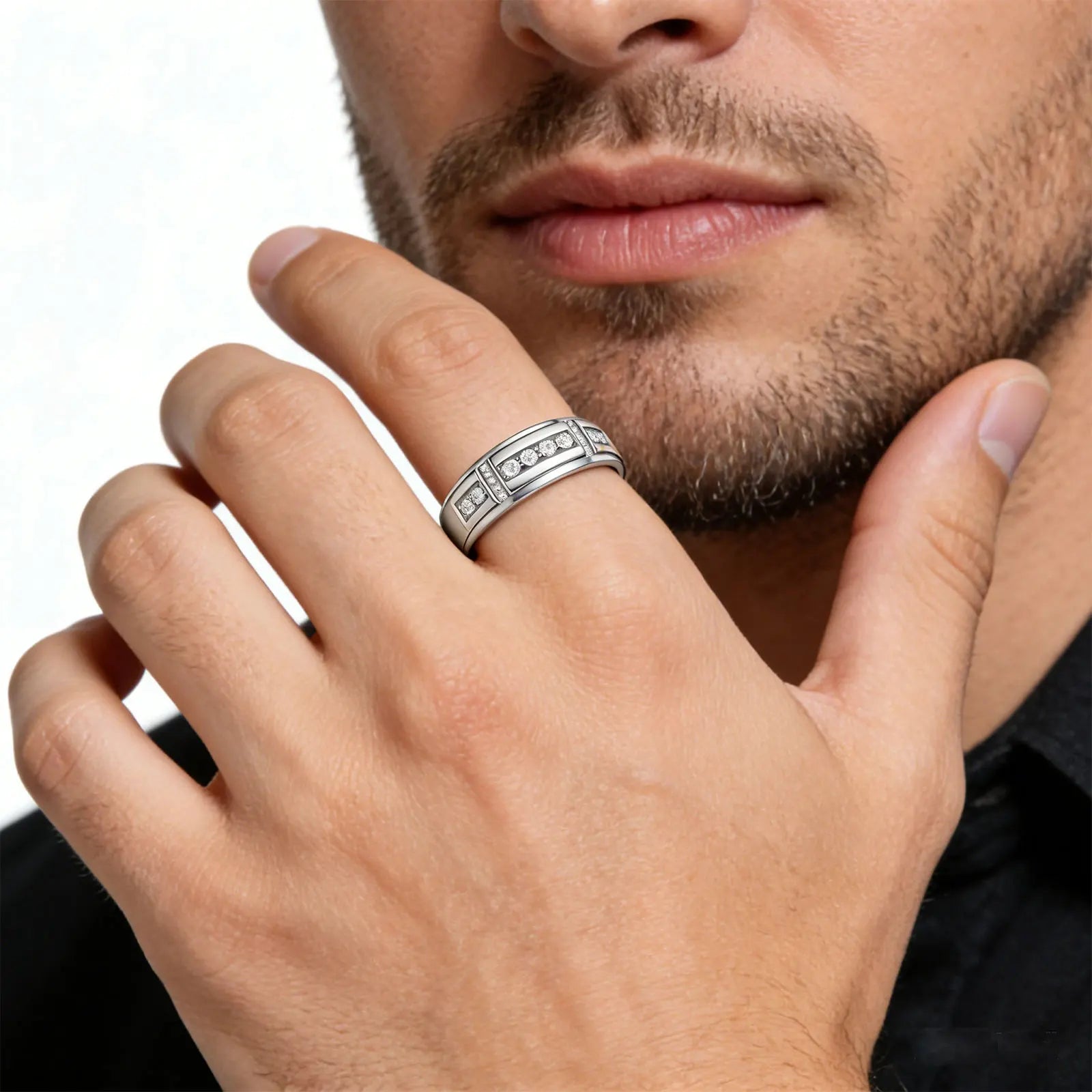 Newshe Certified Moissanite Rings for Men D Color VVS1 Brilliant Wedding Band High-Quality White Gold Plated Jewelry
