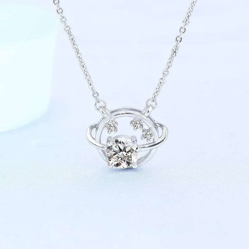 925 Sterling Silver Necklace For Women Round Pendent Sparkling Pave CZ Necklace Fashion Anniversary Birthday Jewelry Gifts N755