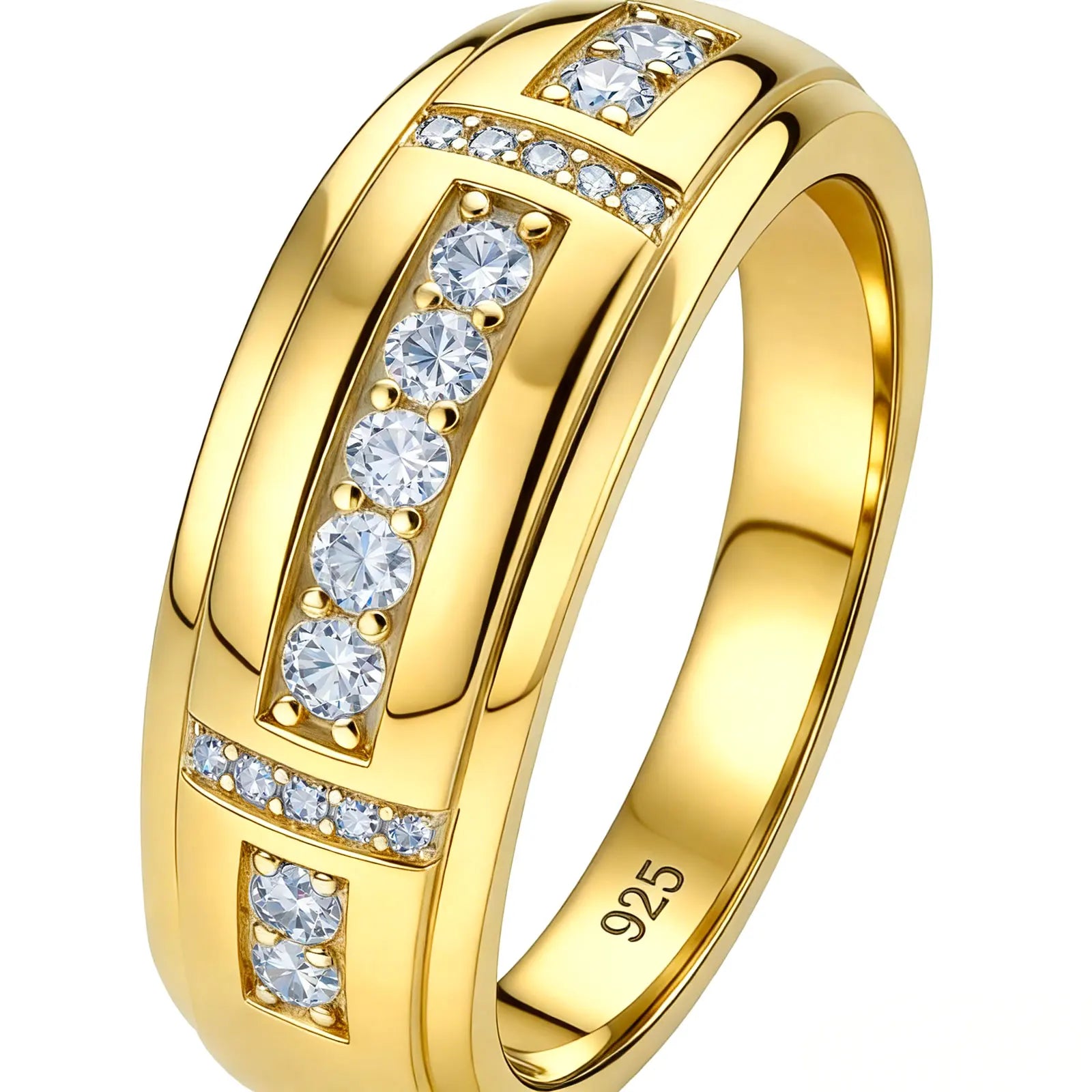 Newshe Elegant Men's Moissanite Rings GRA Certified Wedding Band 925 Sterling Silver Half Eternity Round Engagement Ring