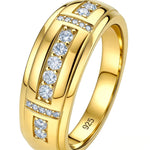 Newshe Elegant Men's Moissanite Rings GRA Certified Wedding Band 925 Sterling Silver Half Eternity Round Engagement Ring