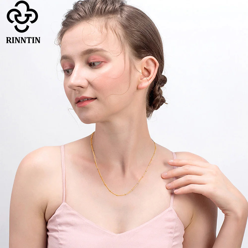 Rinntin 100% 925 Sterling Silver Small Smooth Bead Ball Necklace 16-24 Inches Chain for Unisex High Quality Party Jewelry SC22