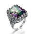 Kpop Ring For Women Real 925 Sterling Silver Punk Ring Mystic Rainbow Topaz Gemstones Wide Large Vintage Silver Jewelry