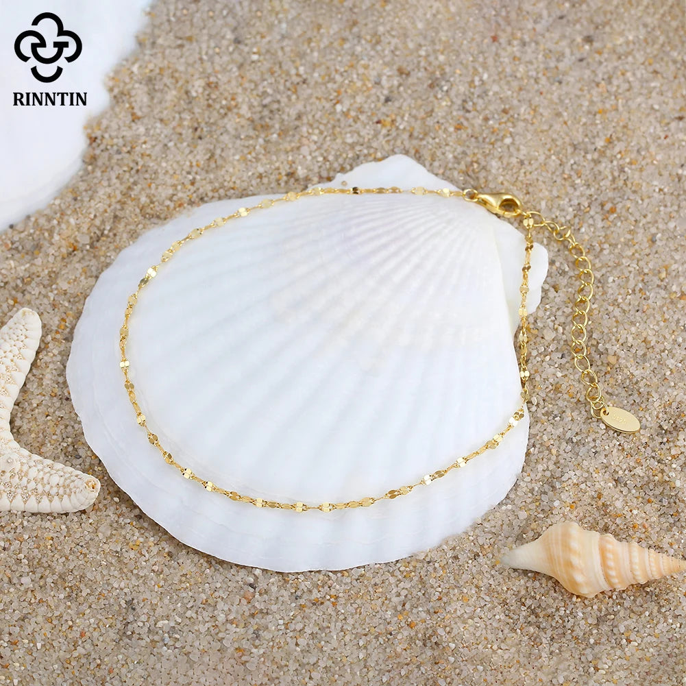 Rinntin 925 Sterling Silver Fish Lips Chain Anklet for Women Fashion Foot Bracelet Summer Sexy Silver Ankle Straps Jewelry SA33