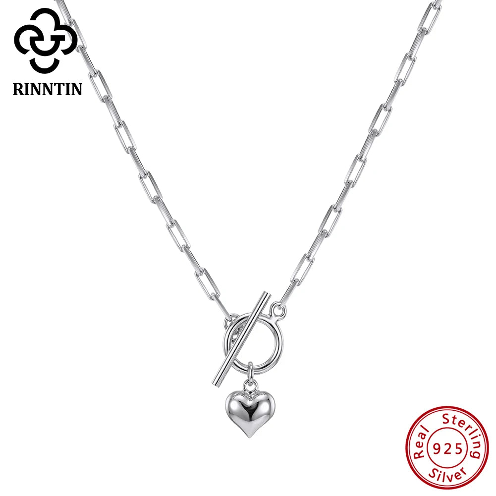 Rinntin 925 Sterling Silver 14K Gold Heart Pendant Necklace for Women Elegant Fine Jewelry Necklace with OT Toggle Clasp SC97