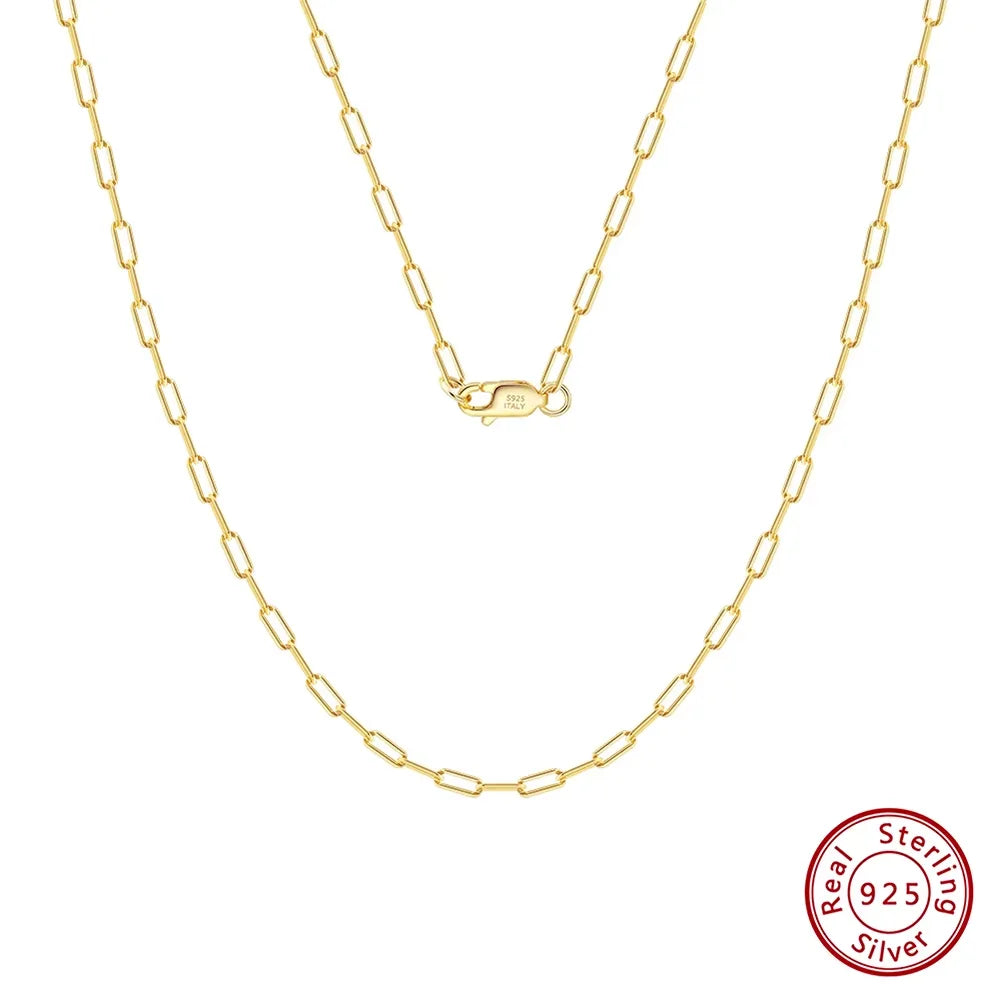 Rinntin Diamond Cut Paper Clip Necklace S925 Sterling Silver 14K 18K Gold Plated Stacked Necklaces PaperClip Collar Chain SC39