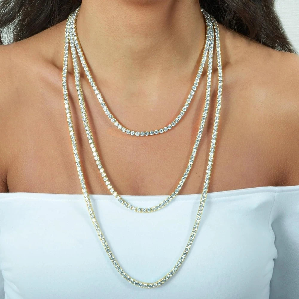Moissanite Tennis Necklaces for Women Gifts 3-5mm 925 Silver Tennis Necklace Men D Color Round Cut Diamond