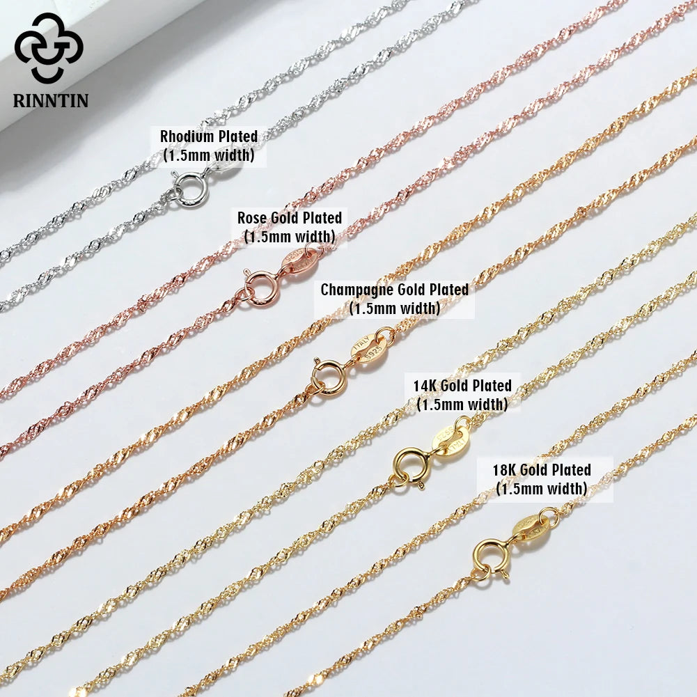 Rinntin 14K Gold 925 Sterling Silver 1.5mm Twisted Singapore Rope Chain Diamond-cut Thin Basic Necklace for Women Jewelry SC02