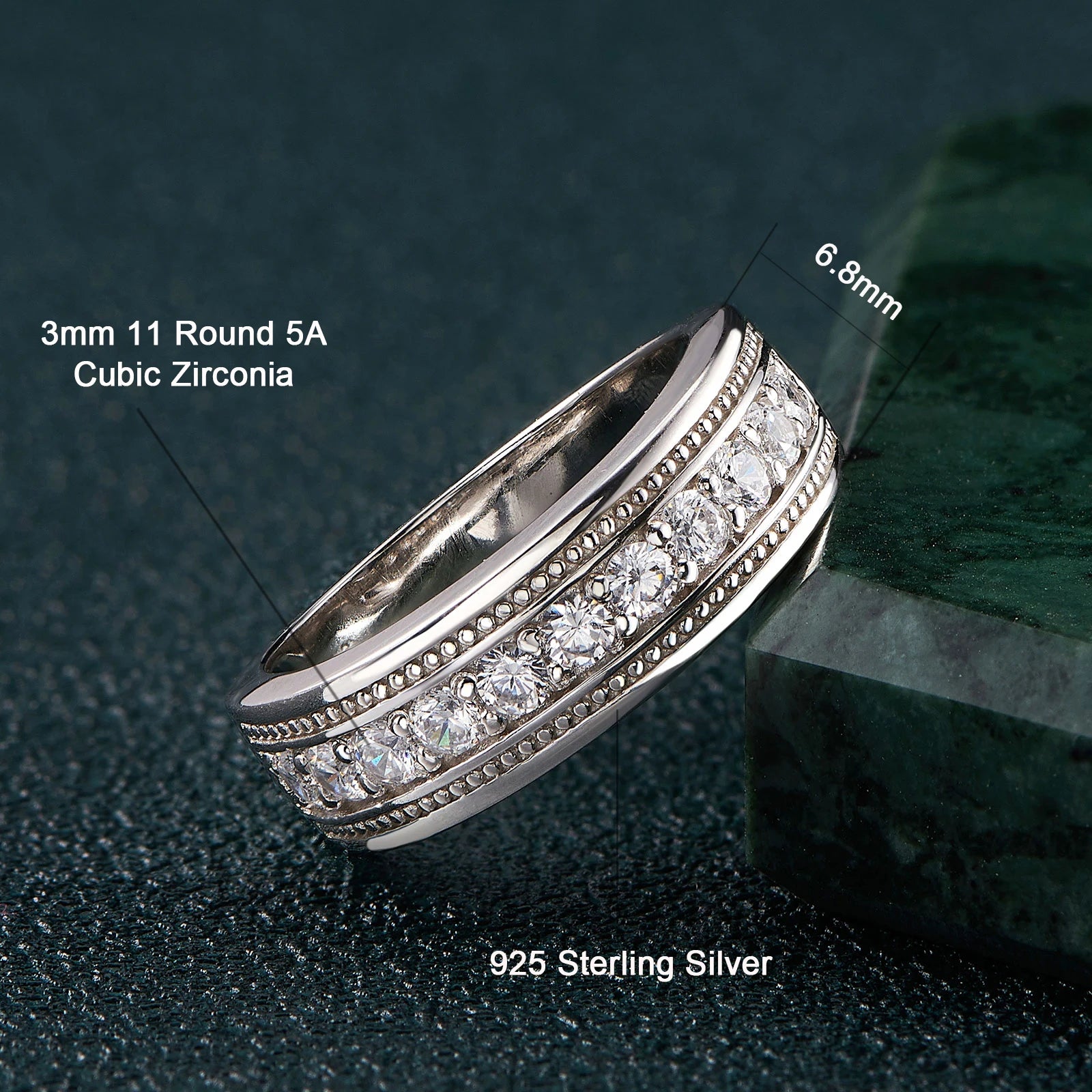 Newshe Genuine 925 Sterling Silver Wedding Rings for Men Half Eternity Brilliant Round Cut AAAAA Cubic Zircon Fine Jewelry