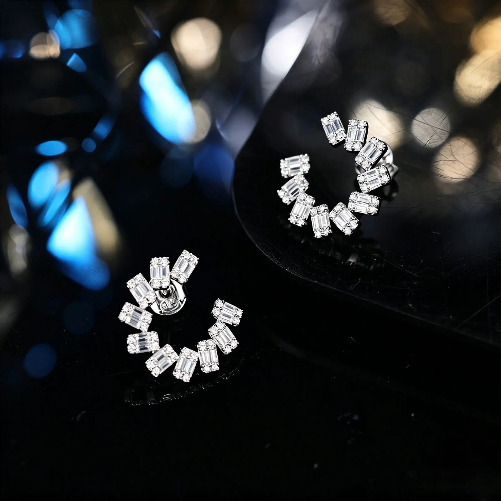 Newshe Solid 925 Sterling Silver Stub Hoop Earrings for Women AAAAA Cubic Zircon Wedding Luxury Jewelry