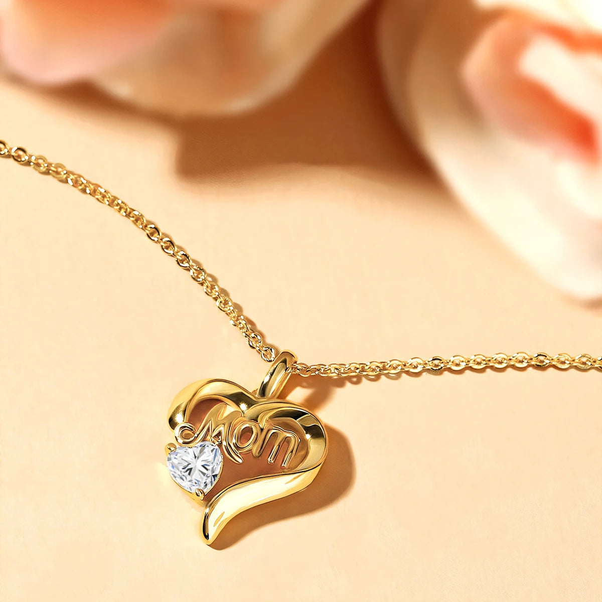 Mom Love Heart Shape 14K Gold Pendant for Women k gold Au585 Necklace Moissanite Jewelry Mother's Day Gifts with Certificate