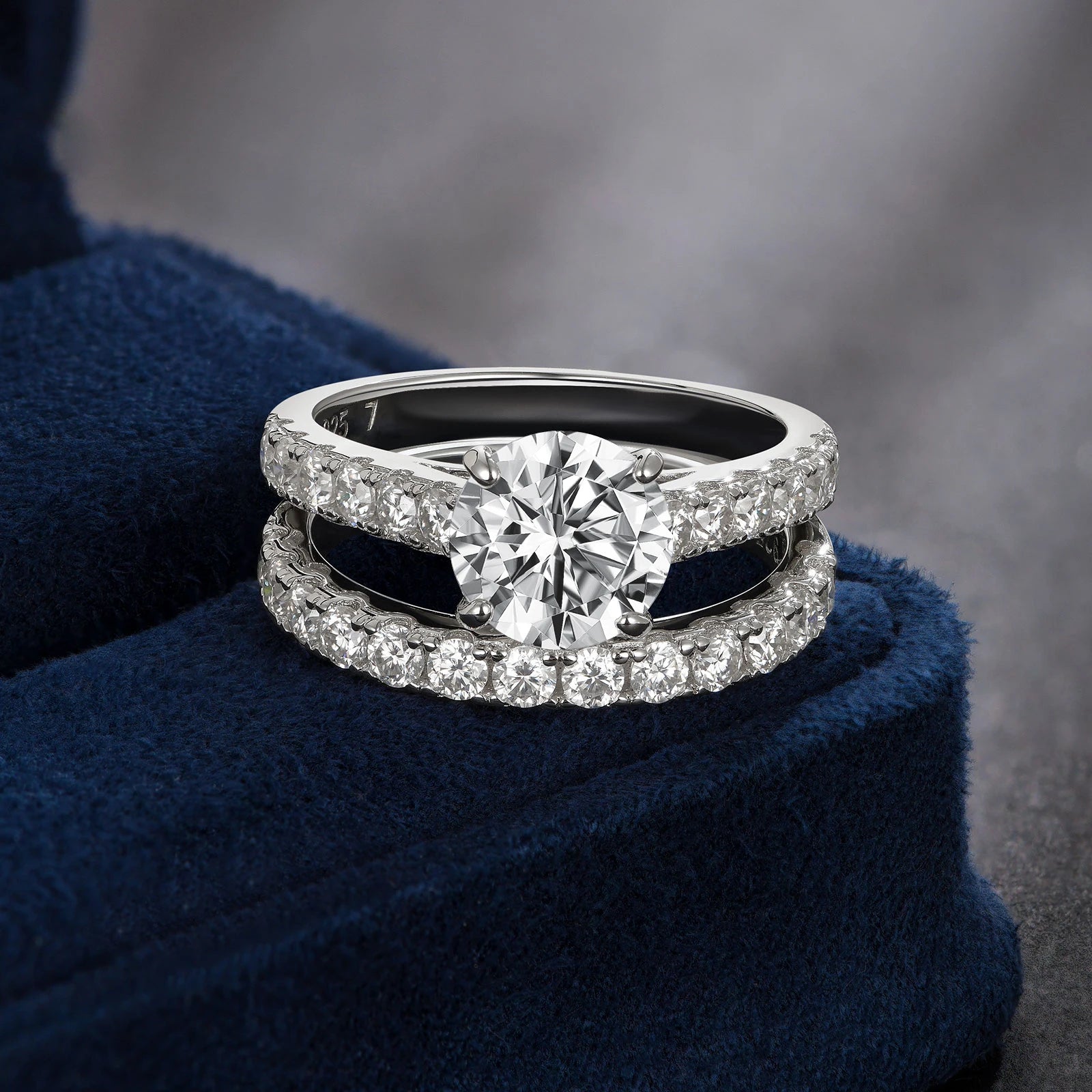 Newshe Certified Moissanite Wedding Ring Set for Women 925 Sterling Sliver 2Ct Brilliant Round Cut Luxury Engagement Rings