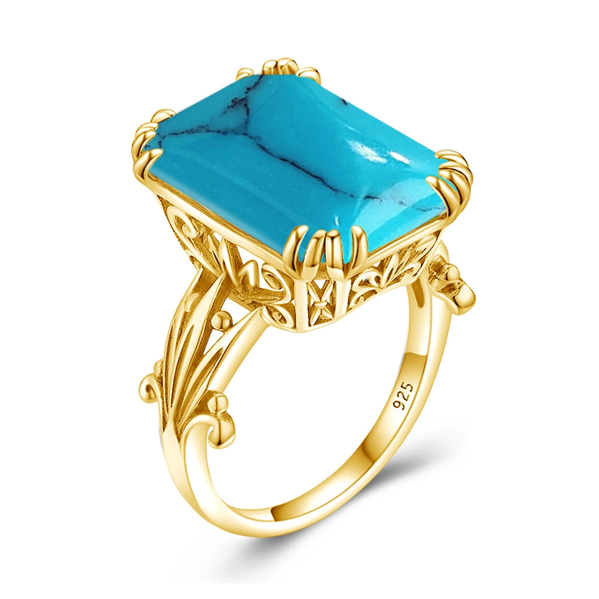 Unique 100% 925 Sterling Silver Aquamarine Ring For Women Vintage Filigree Persian Design Ring Anniversary Fine Jewelry Gifts