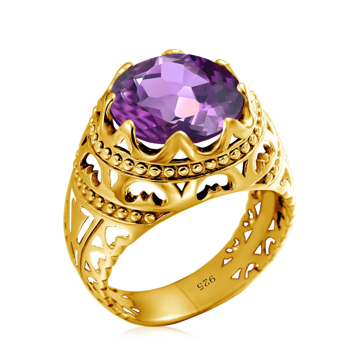 Vintage Rings For Men Genuine 925 Sterling Silver Male Ring 13*13mm Mystic Topaz Round Cut Stone Men's Jewelry Beautiful