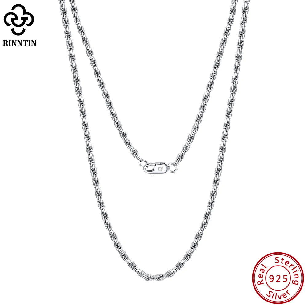 Rinntin 925 Sterling Silver 2.3mm Diamond-Cut Rope Chain Necklace For Women Men Fashion Silver Luxury Necklace Jewelry Gift SC29