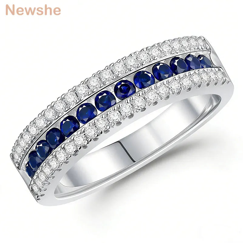 Newshe White and Blue Created Sapphire Rings for Women Half Eternity Wedding Band Cubic Zircon Party Ring
