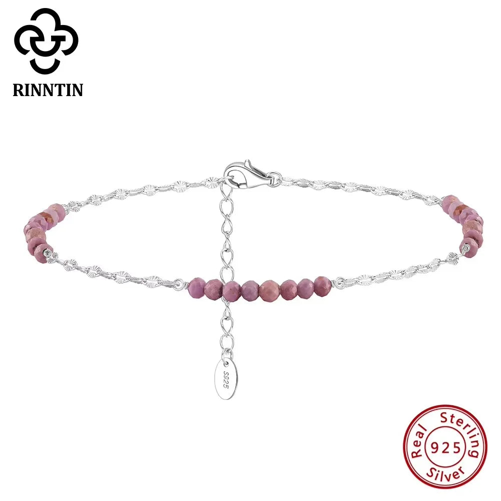 Rinntin 925 Sterling Silver Natural Turquoise Anklet with Butterfly Chain for Women Dainty Vintage Straps Jewelry SA85