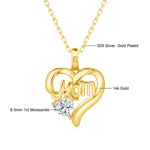 Mom Love Heart Shape 14K Gold Pendant for Women k gold Au585 Necklace Moissanite Jewelry Mother's Day Gifts with Certificate