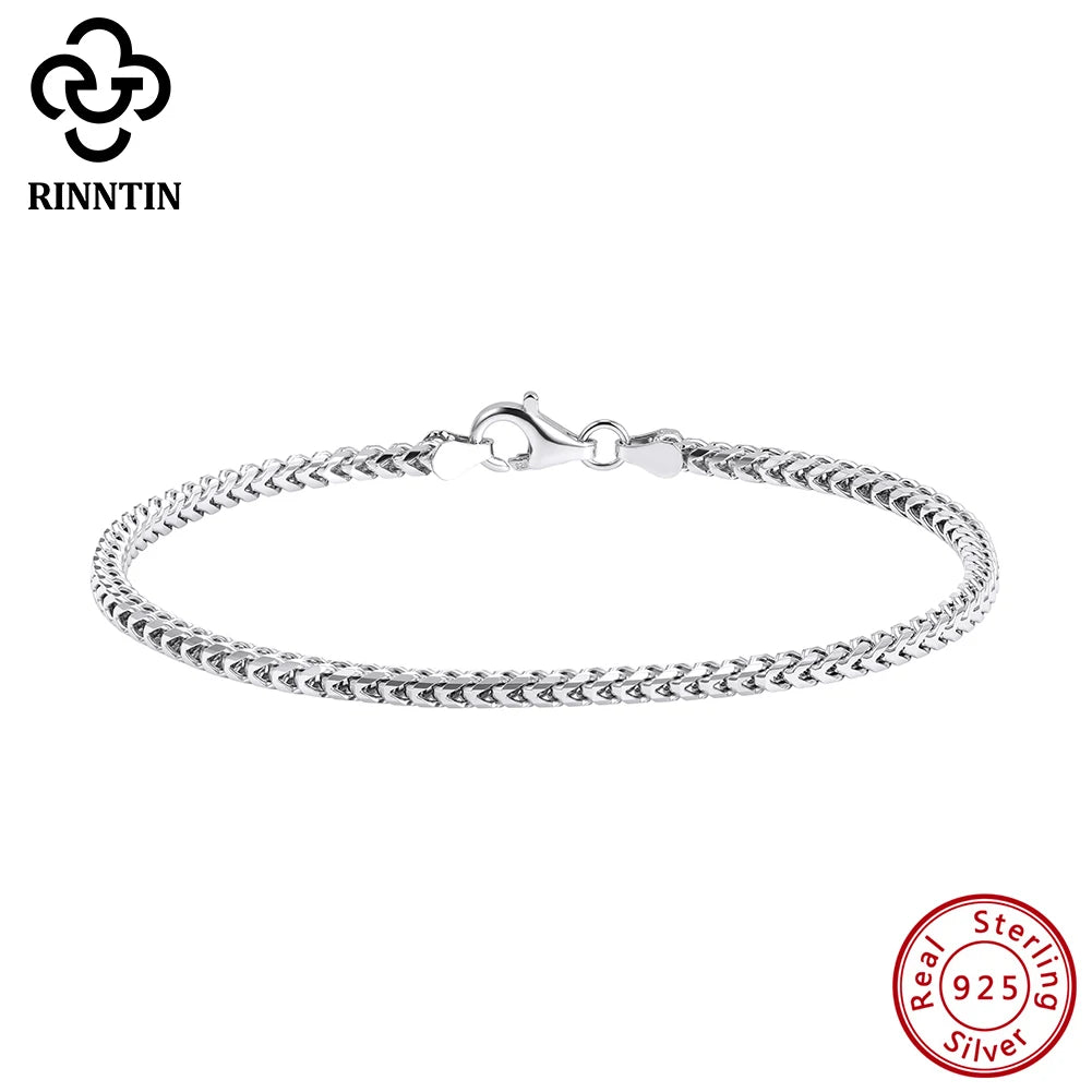 Rinntin Genuine 925 Sterling Silver Italian 2.0mm Franco Link Chain Bracelet for Women Vintage Silver Dainty Jewelry SB223
