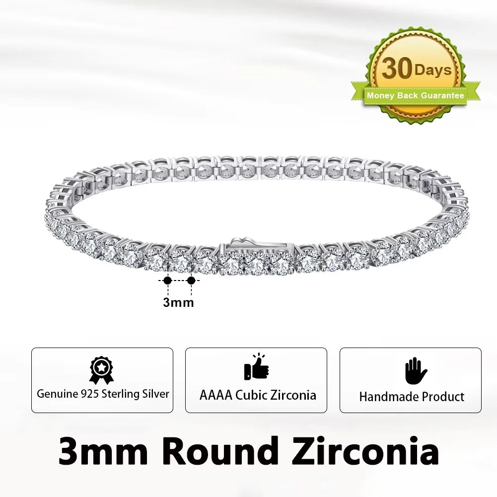 Rinntin Genuine 925 Sterling Silver Tennis Chain Bracelet Handmade High-end Luxury Hand Chain for Men Women Jewelry Gift SB128