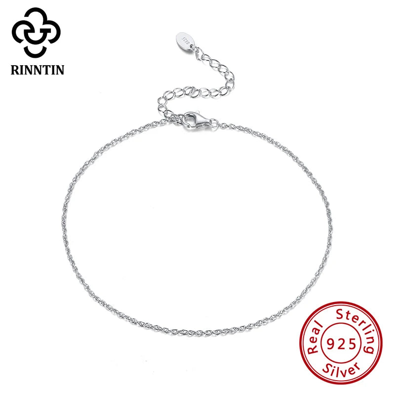 Rinntin S925 Silver Ankle Chain Bracelet for Women Girls Leg Foot Chain Summer Beach Style Trendy Foot Jewelry Accessories SA06