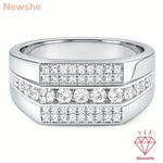 Newshe GRA Certified Full Moissanite Rings for Men Designed Wedding Band White Gold Plated Jewelry